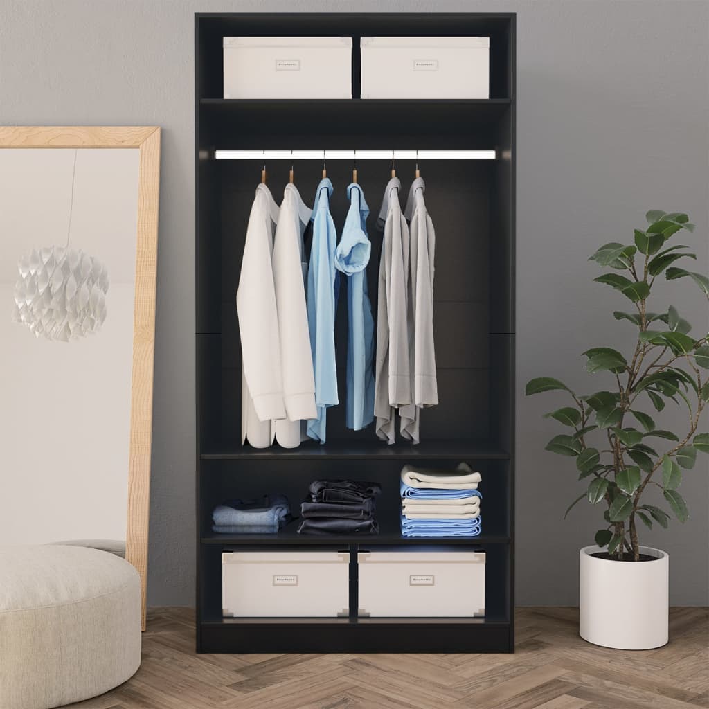 Garderobe svart 100x50x200 cm konstruert tre
