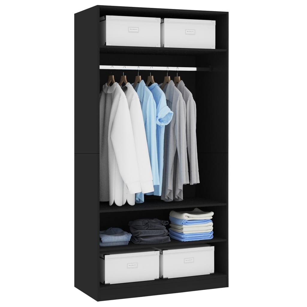 Garderobe svart 100x50x200 cm konstruert tre
