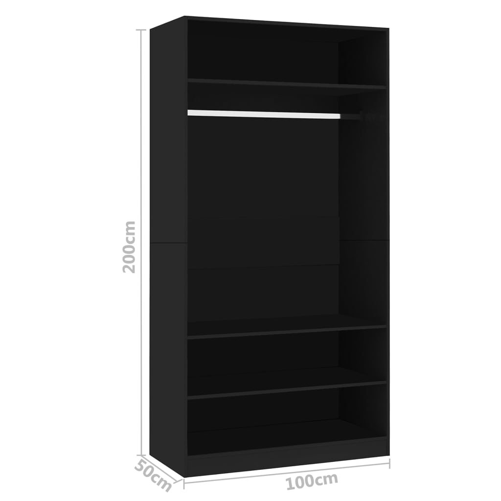 Garderobe svart 100x50x200 cm konstruert tre