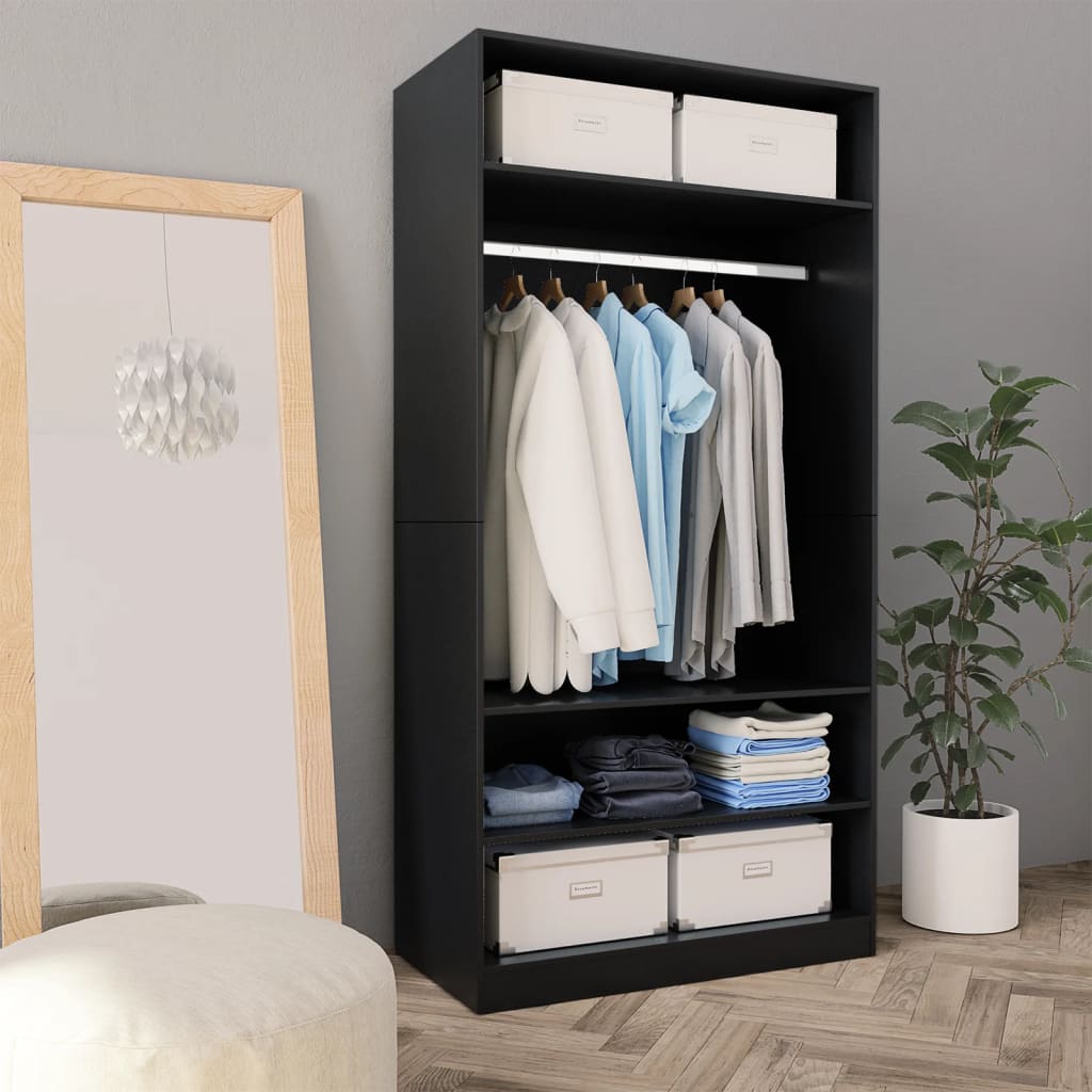 Garderobe svart 100x50x200 cm konstruert tre