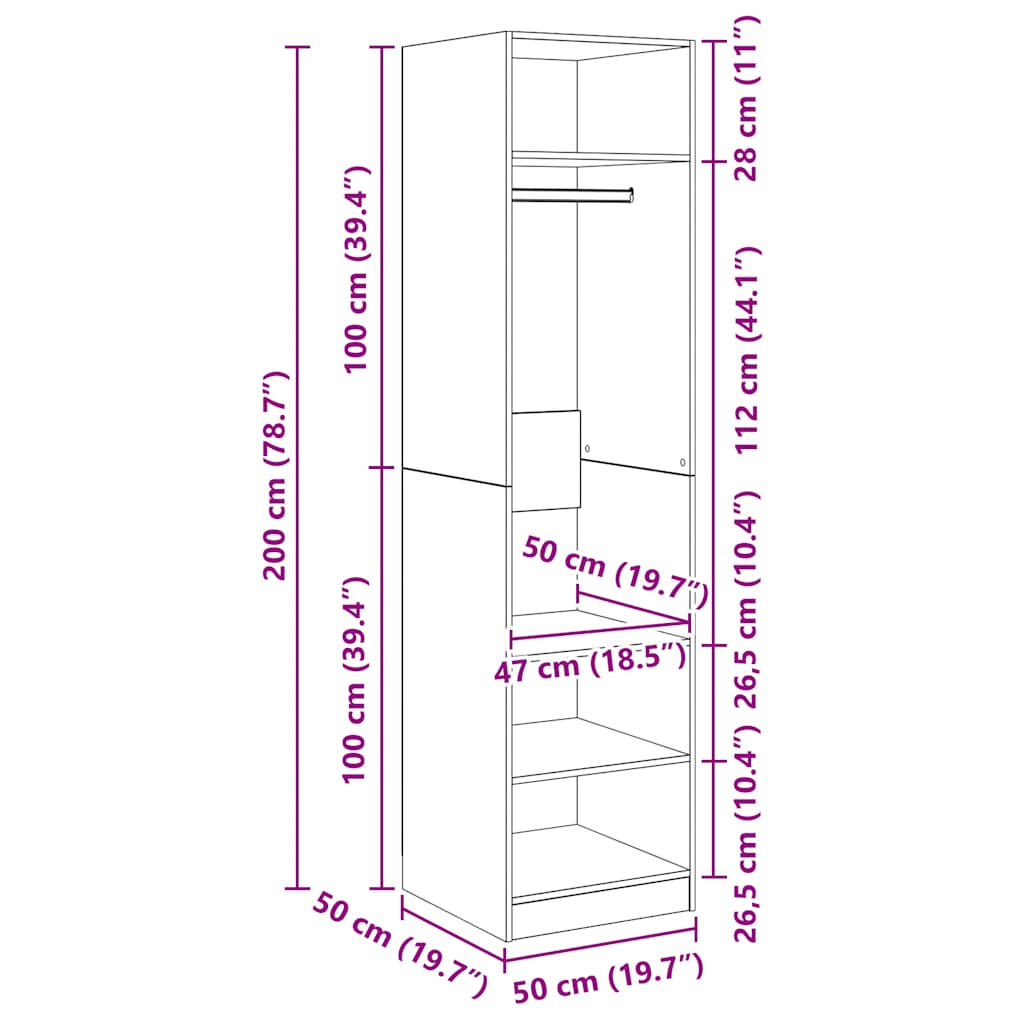 Garderobe hvit 50x50x200 cm konstruert tre vidaXL