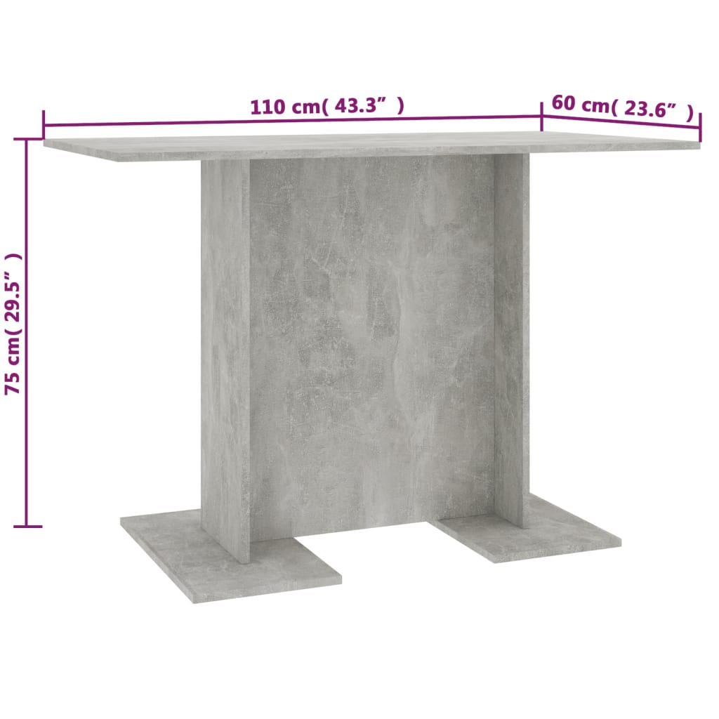 Spisebord betonggrå 110x60x75 cm konstruert tre