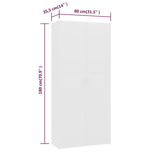 Skoskap hvit 80x35,5x180 cm konstruert tre