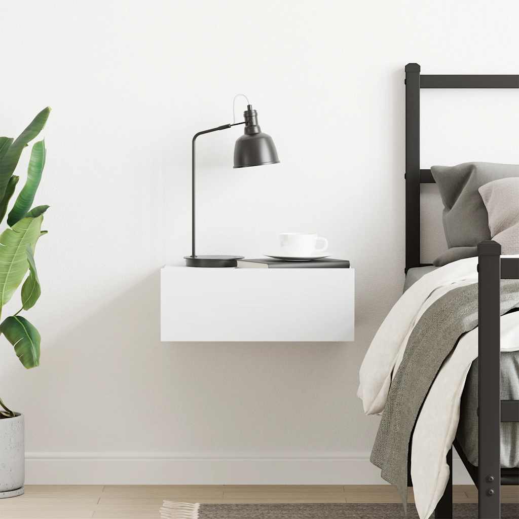 Flytende nattbord hvit 40x30x15 cm konstruert tre