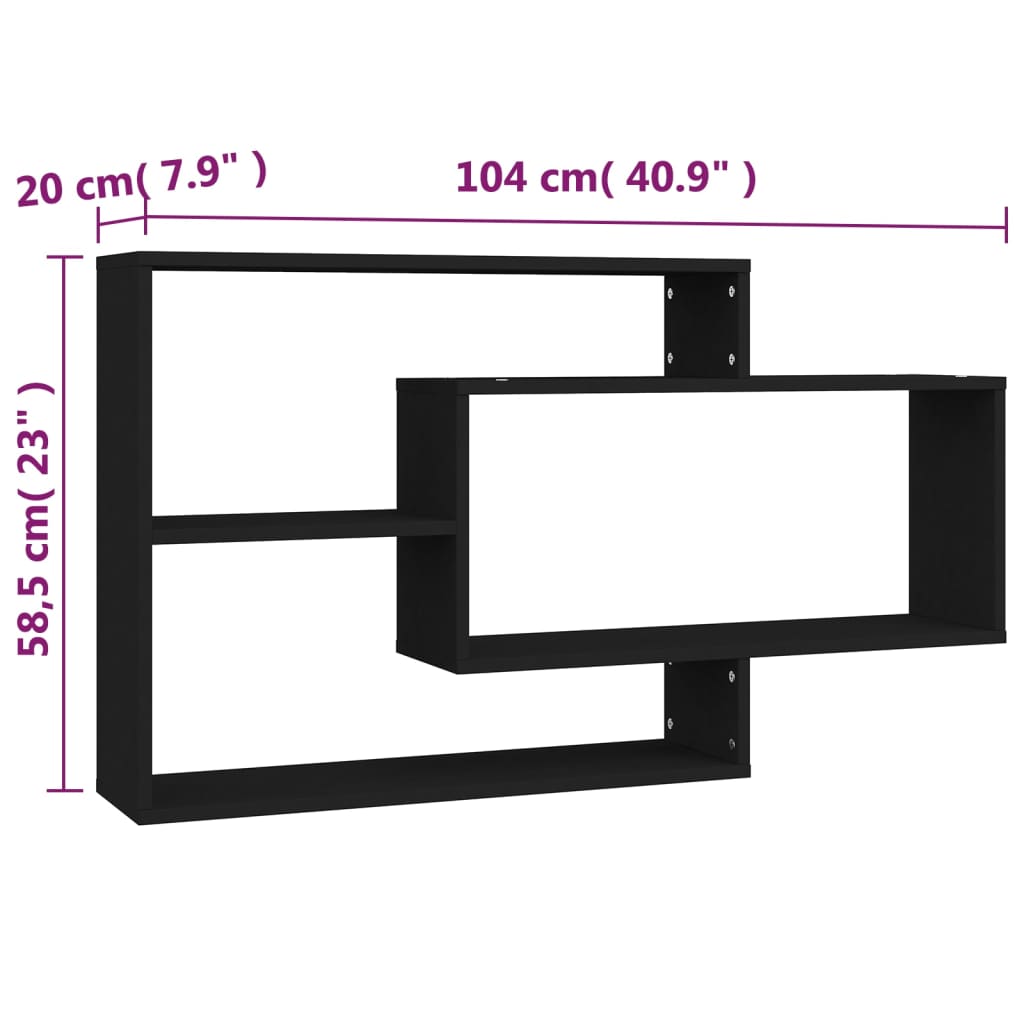 Vegghyller svart 104x20x58,5 cm sponplate