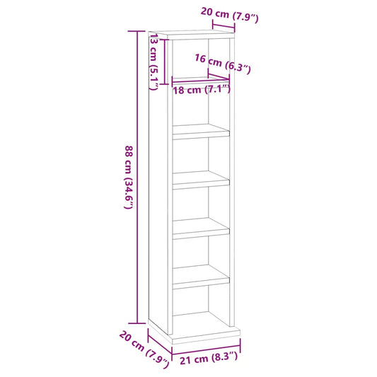 CD-skap sonoma eik 21x20x88 cm konstruert tre