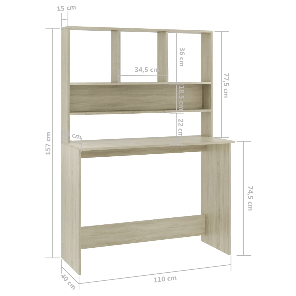 Skrivebord med hyller sonoma eik 110x45x157 cm sponplate vidaXL
