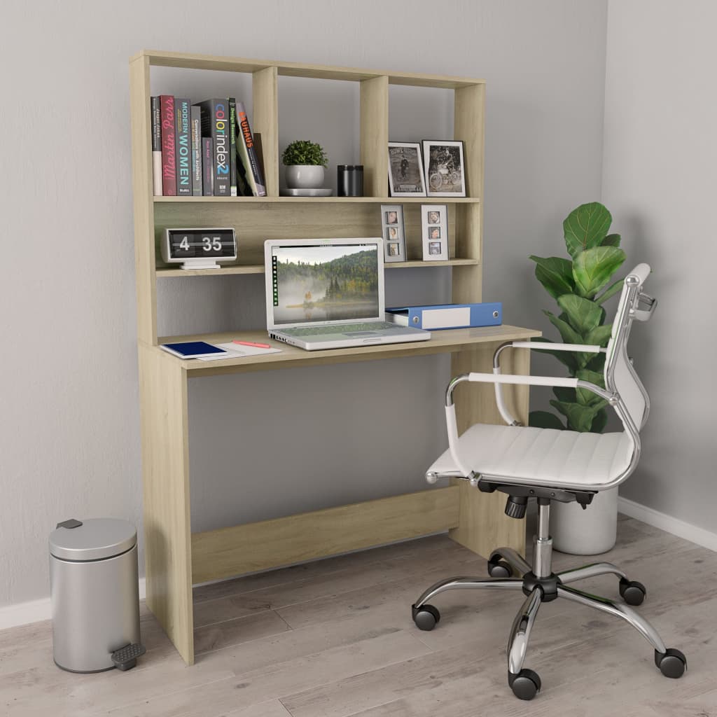 Skrivebord med hyller sonoma eik 110x45x157 cm sponplate vidaXL