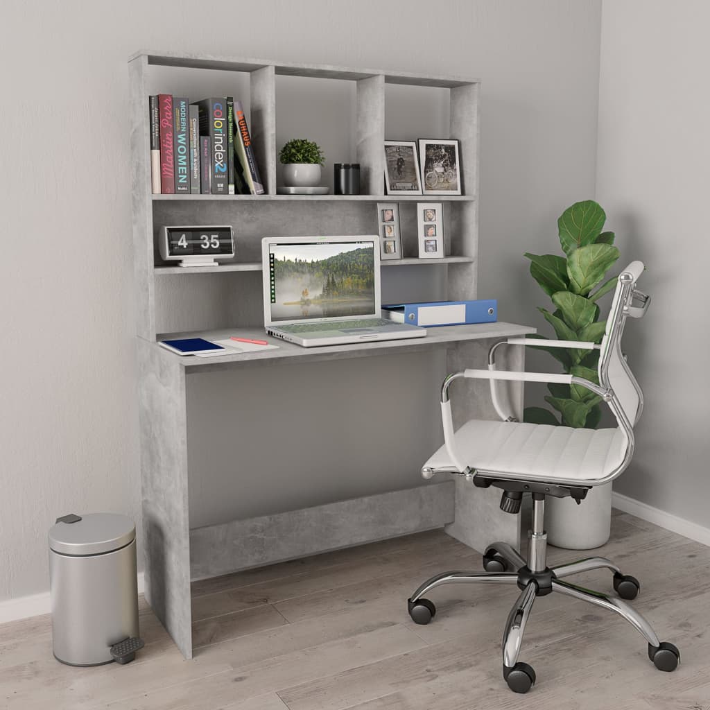 Skrivebord med hyller betonggrå 110x45x157 cm sponplate vidaXL