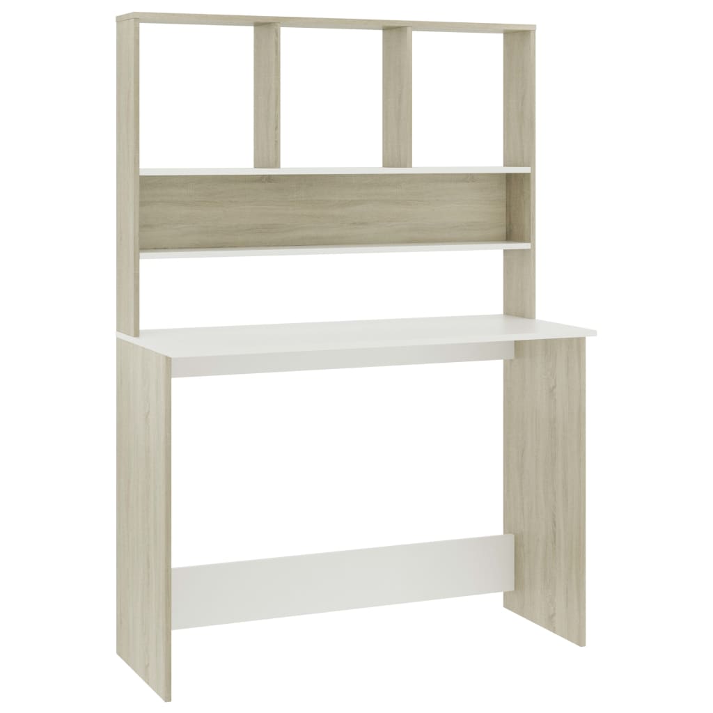 Skrivebord med hyller hvit og sonoma eik 110x45x157cm sponplate