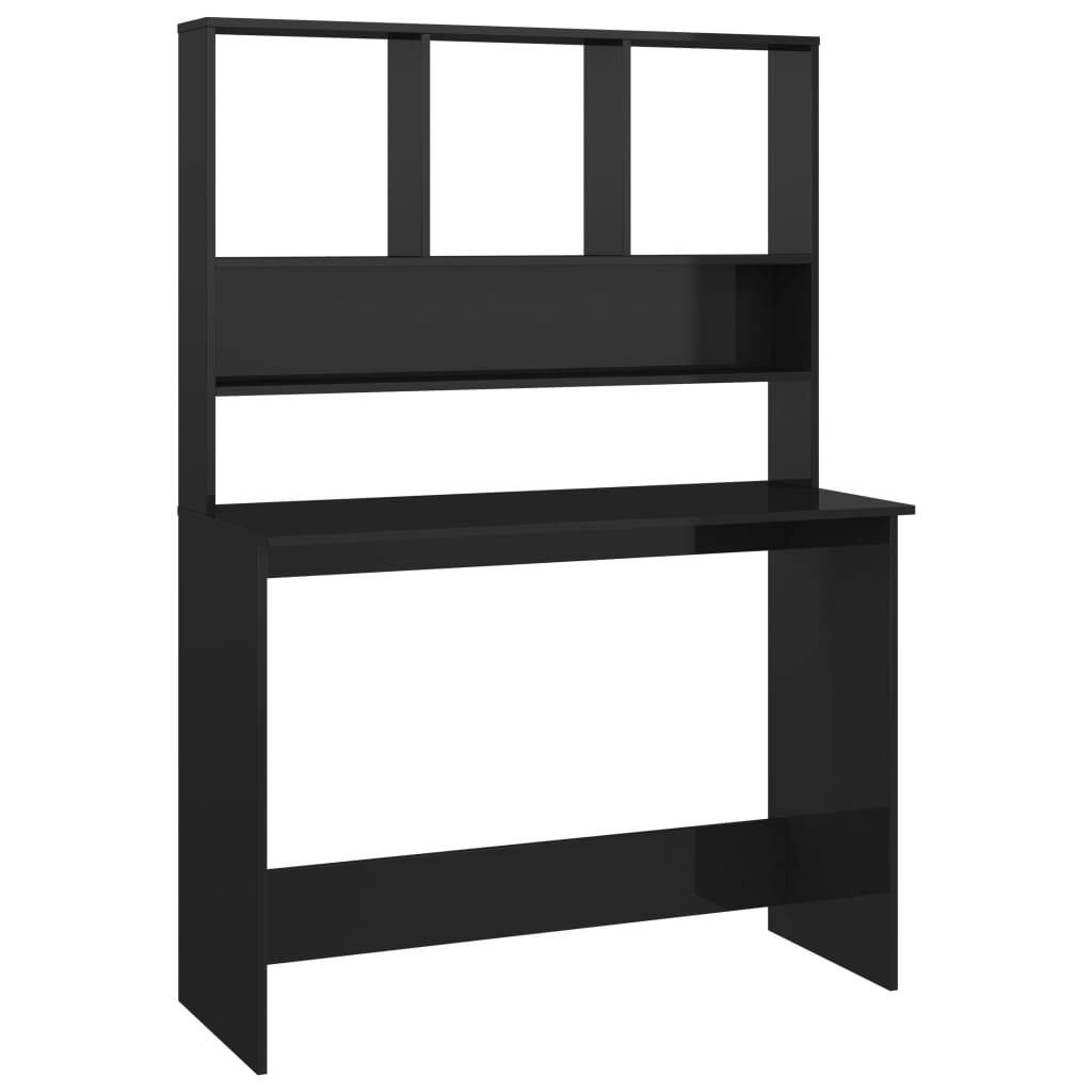 Skrivebord med hyller høyglans svart 110x45x157 cm sponplate vidaXL
