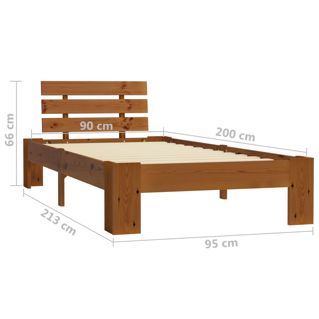 Sengeramme honningbrun heltre furu 90x200 cm