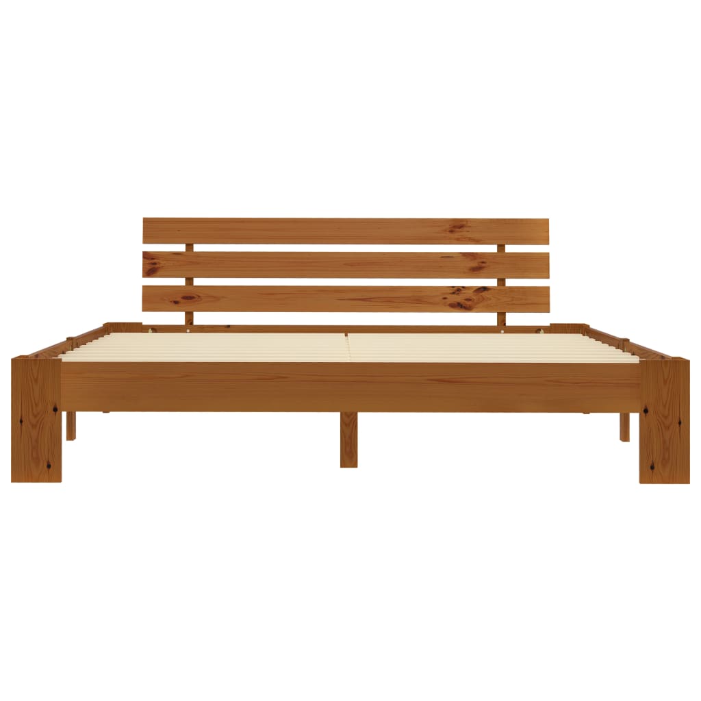 Sengeramme med hodegavl honningbrun heltre furu 160x200 cm