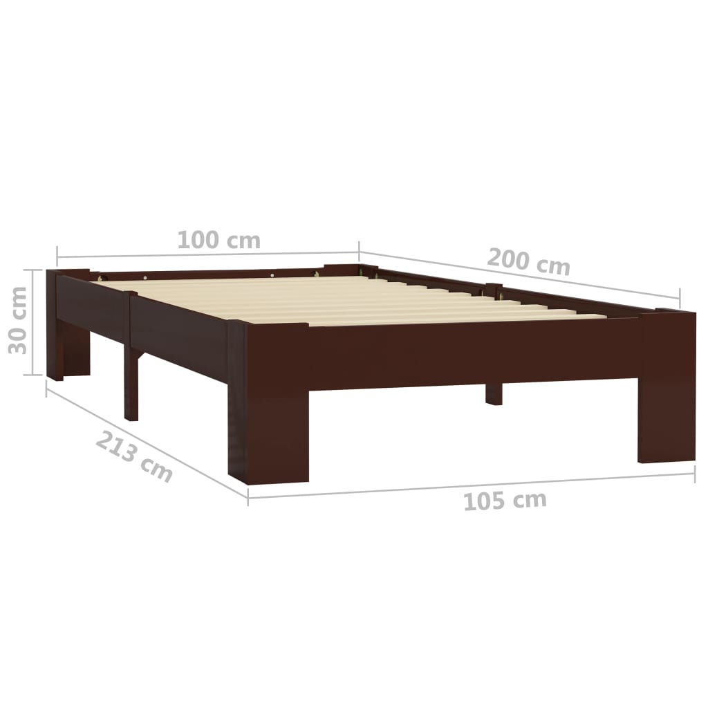 Sengeramme mørkebrun heltre furu 100x200 cm