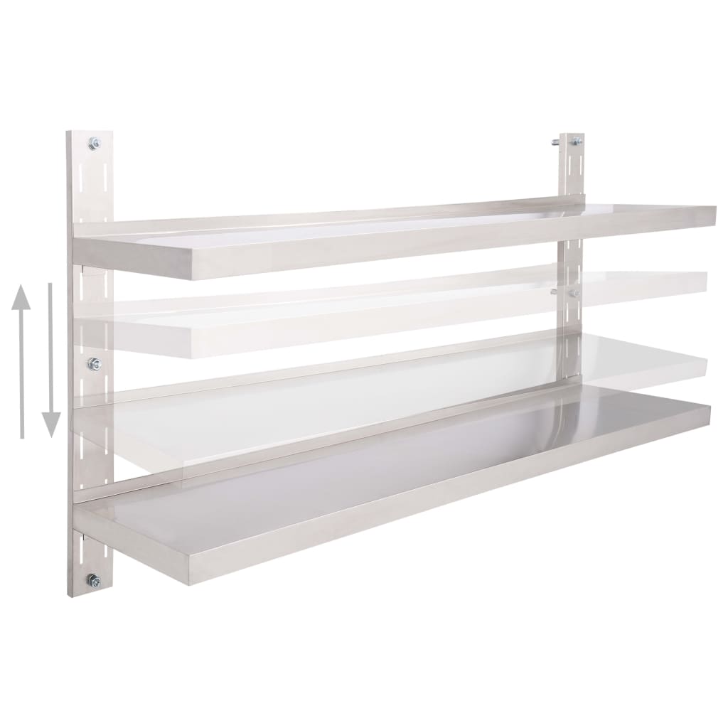 Flytende vegghylle 2 nivåer rustfritt stål 150x30 cm vidaXL