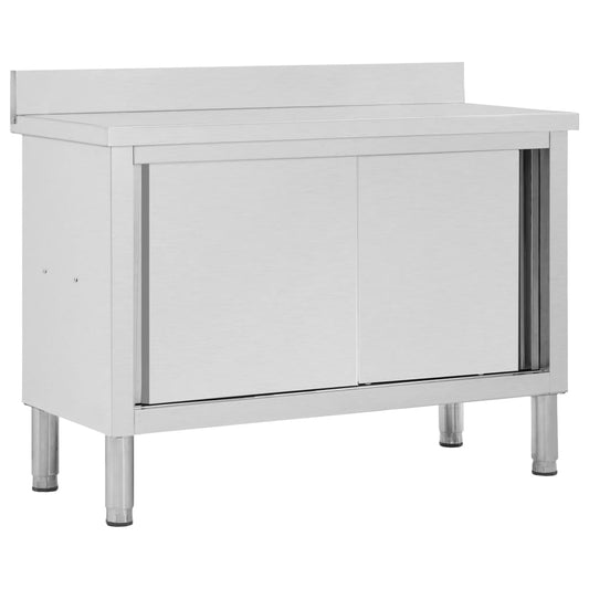 Arbeidsbord med skyvedører 120x50x(95-97) cm rustfritt stål vidaXL