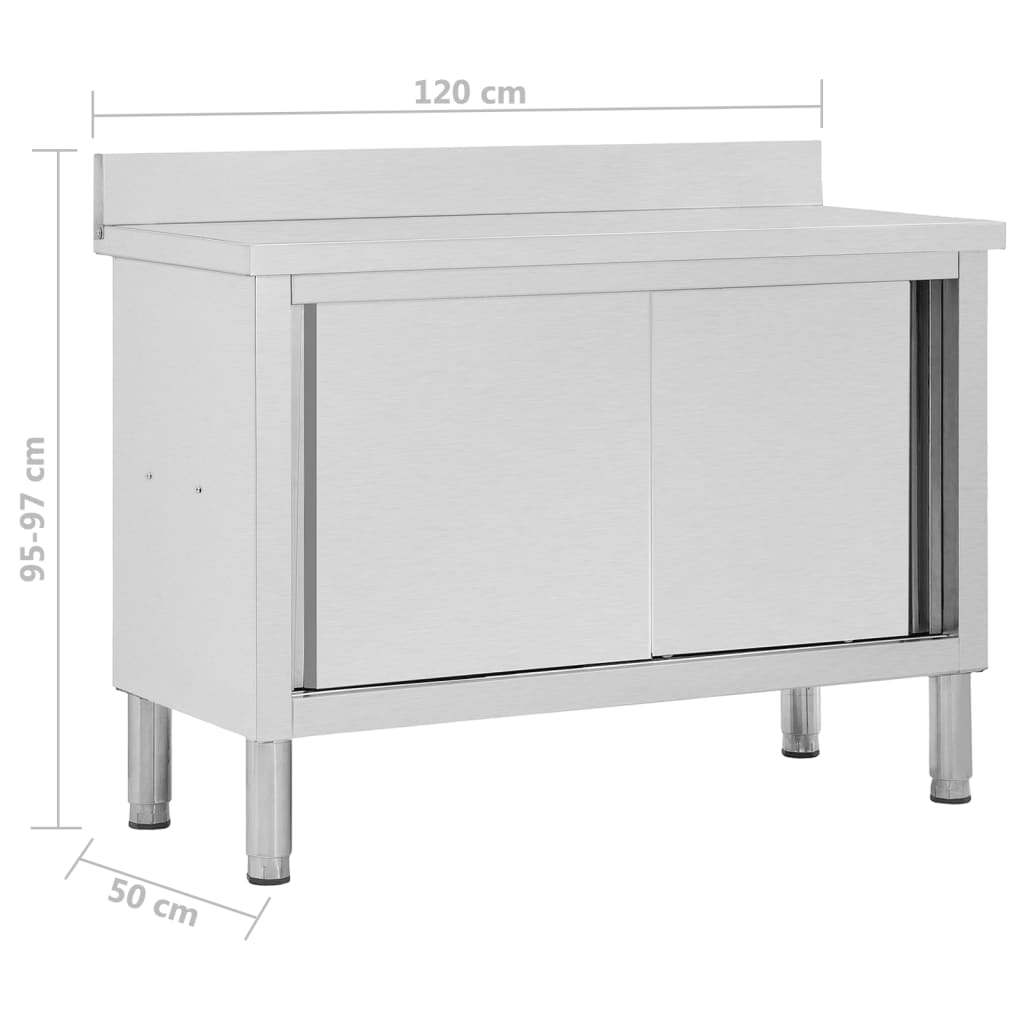 Arbeidsbord med skyvedører 120x50x(95-97) cm rustfritt stål vidaXL