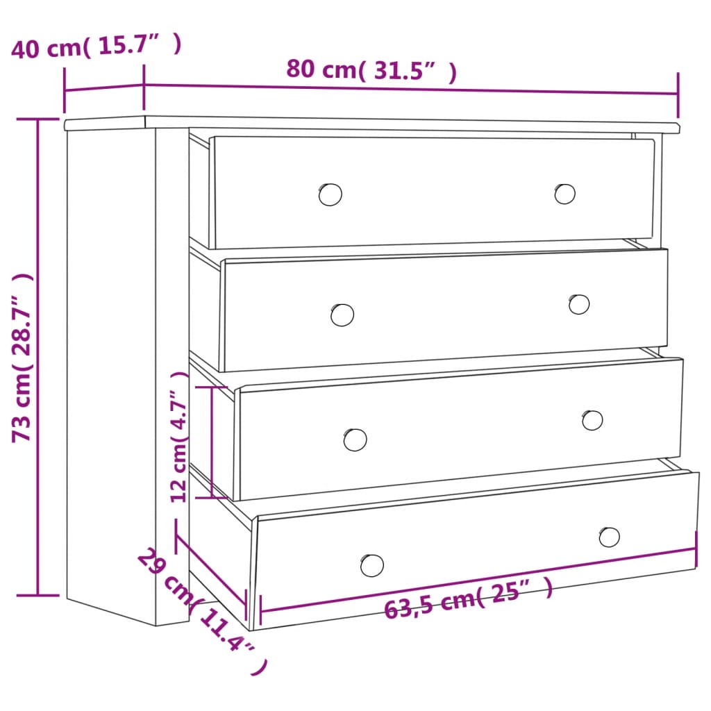 Sideskap hvit 80x40x73 cm furu Panama Range