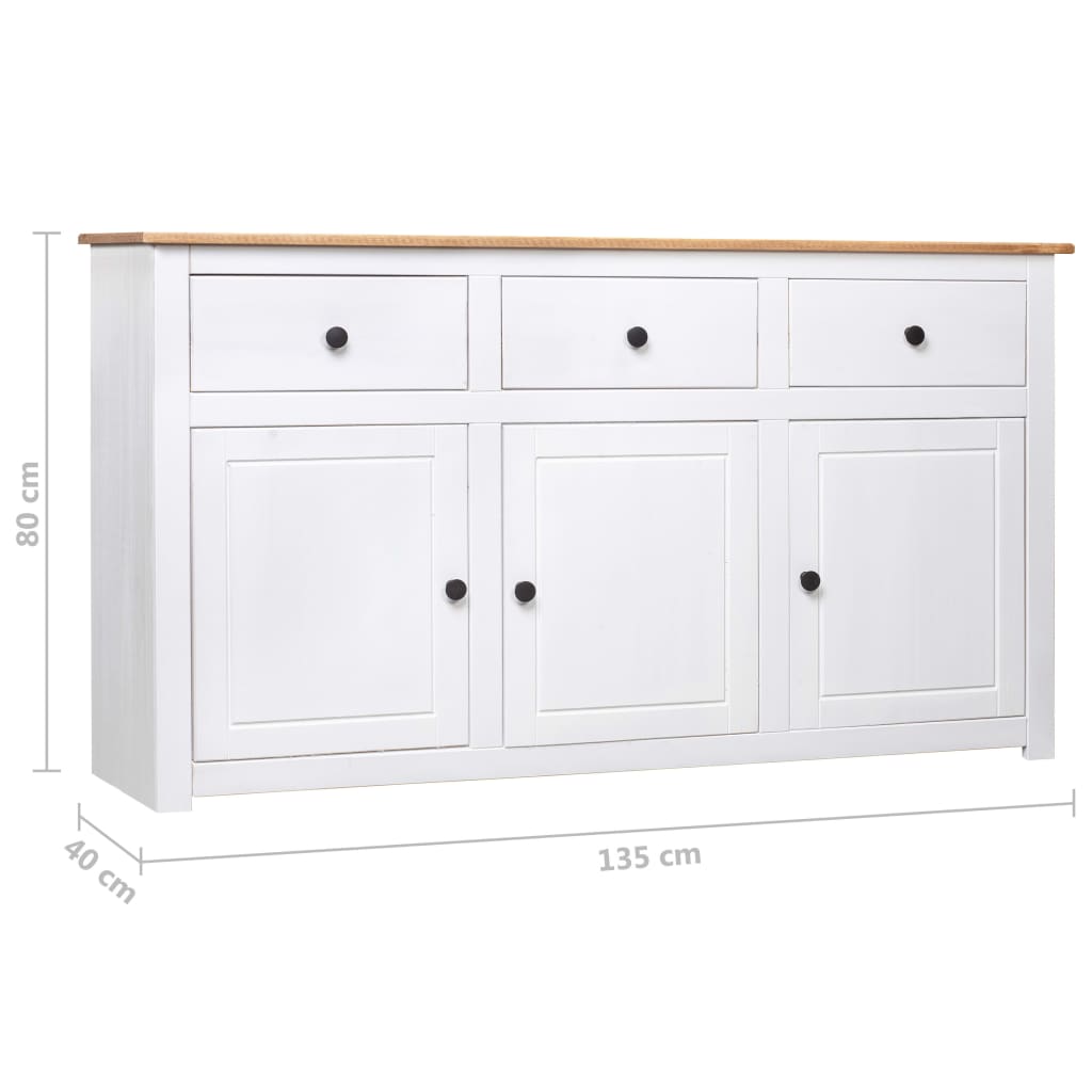 Skjenk hvit 135x40x80 cm heltre furu Panama Range