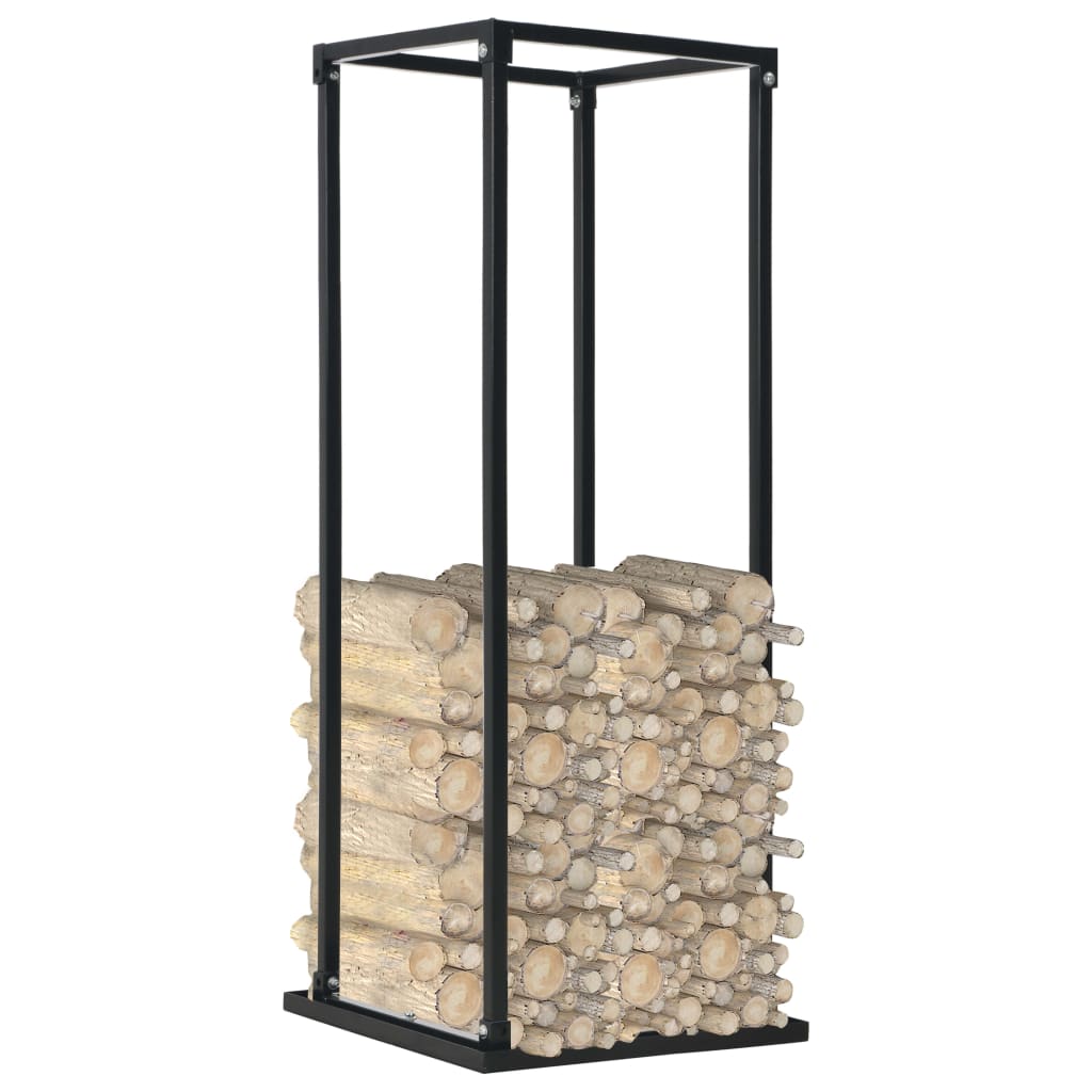 Vedstativ med base svart 37x37x113 cm stål