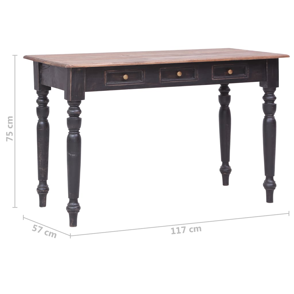 Skrivebord med 3 skuffer 117x57x75 cm heltre mahogni