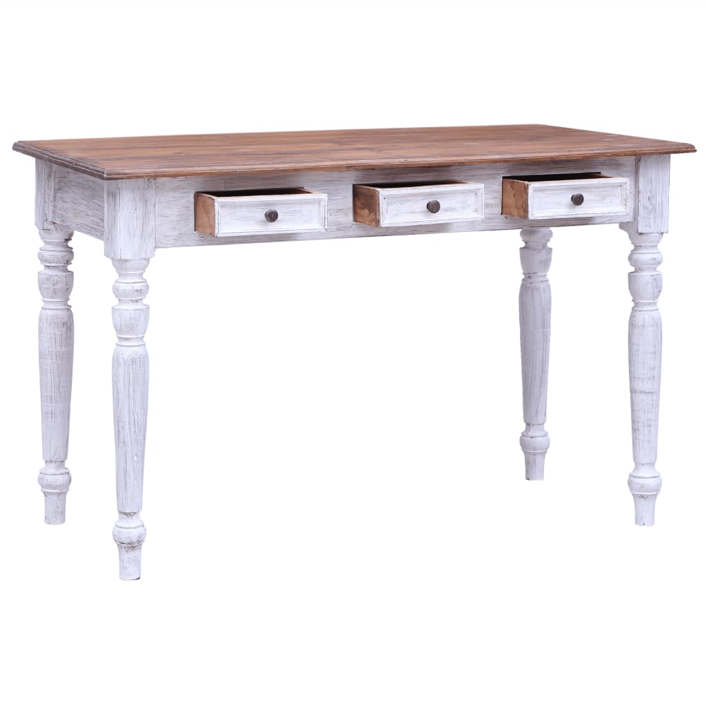 Skrivebord med skuffer hvit 117x57x75 cm heltre mahogni
