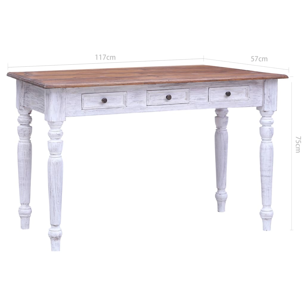 Skrivebord med skuffer hvit 117x57x75 cm heltre mahogni
