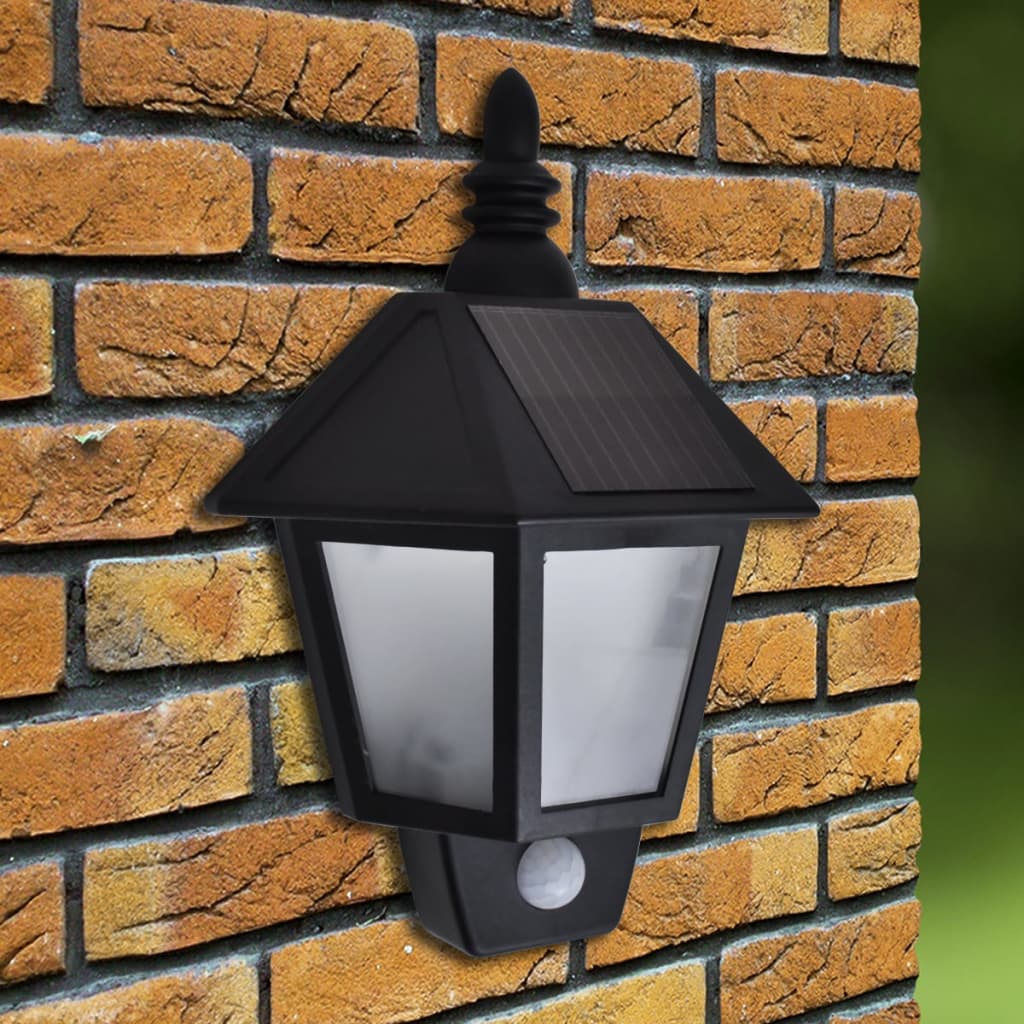 Soldrevne vegglamper 2 stk med bevegelsessensor svart
