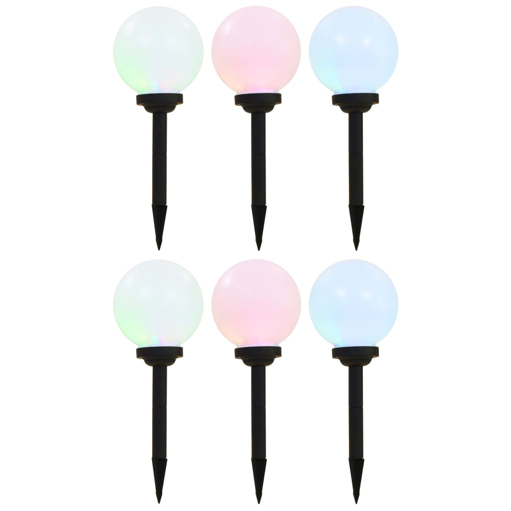 Utendørs sollampe 6 stk LED kuleformet 20 cm RGB