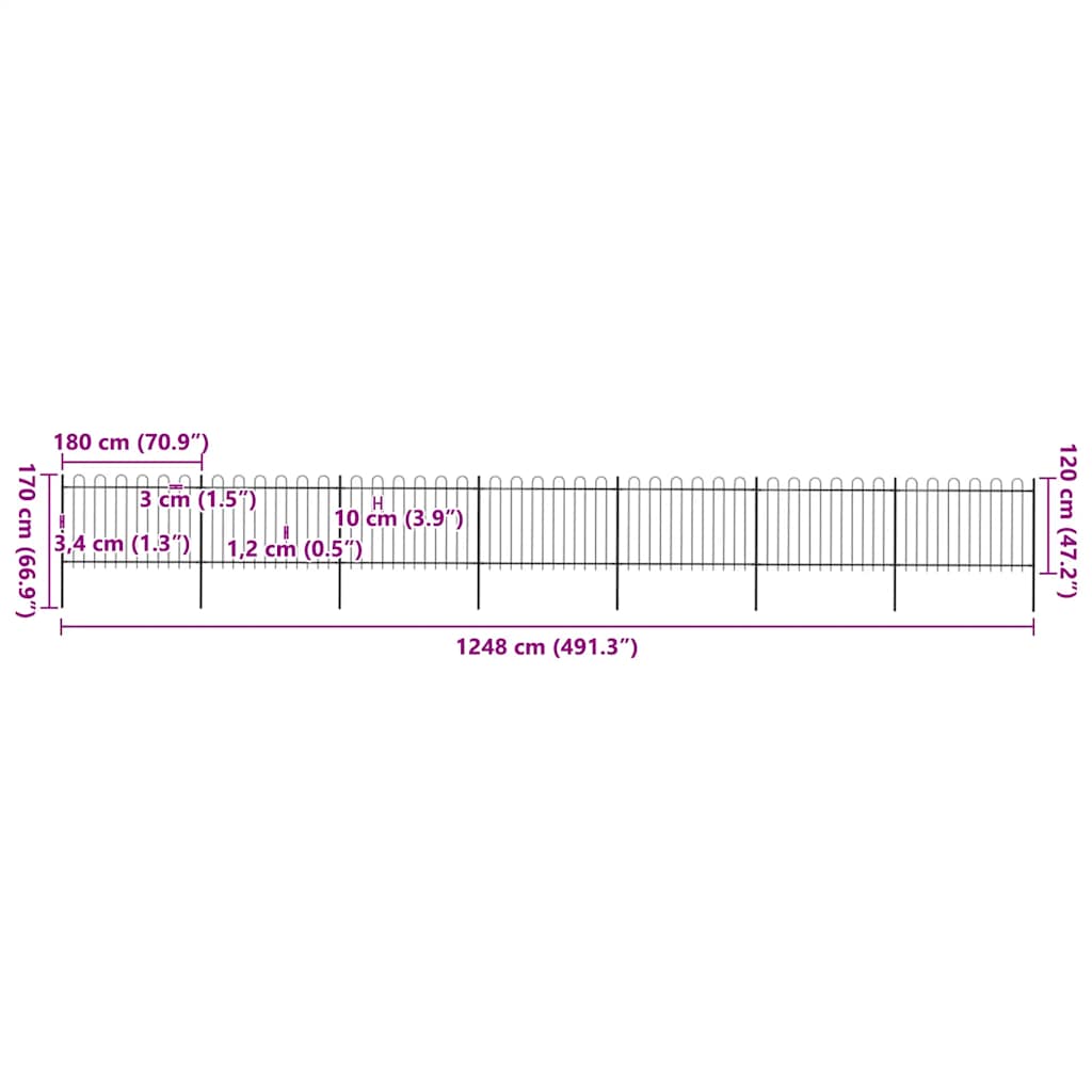 Hagegjerde med bøyleplate stål 1248x120 cm svart