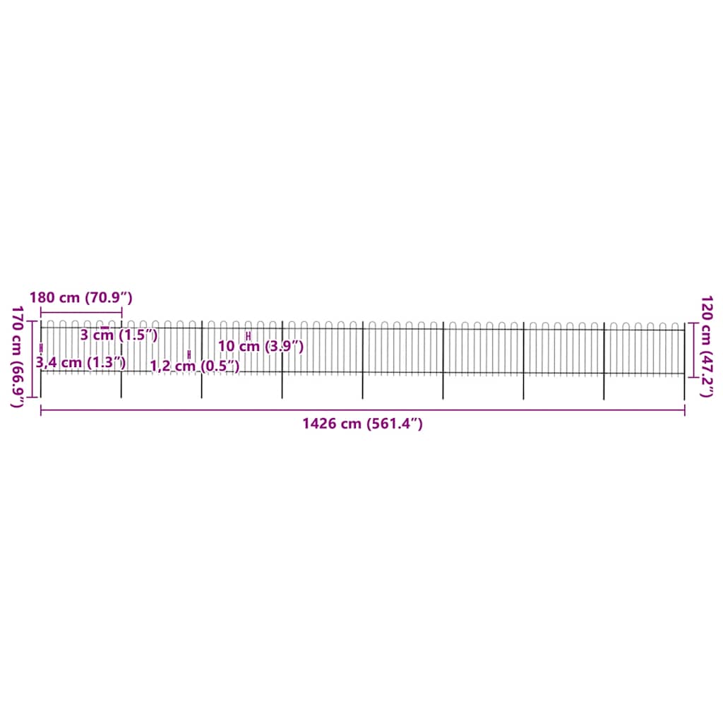 Hagegjerde med bøyleplate stål 1426x120 cm svart