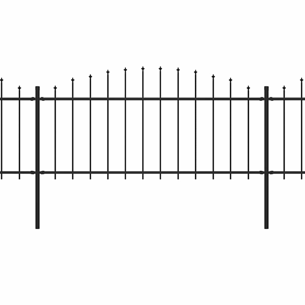 Hagegjerde med spydtopp stål (0,5-0,75)x3,4 m svart