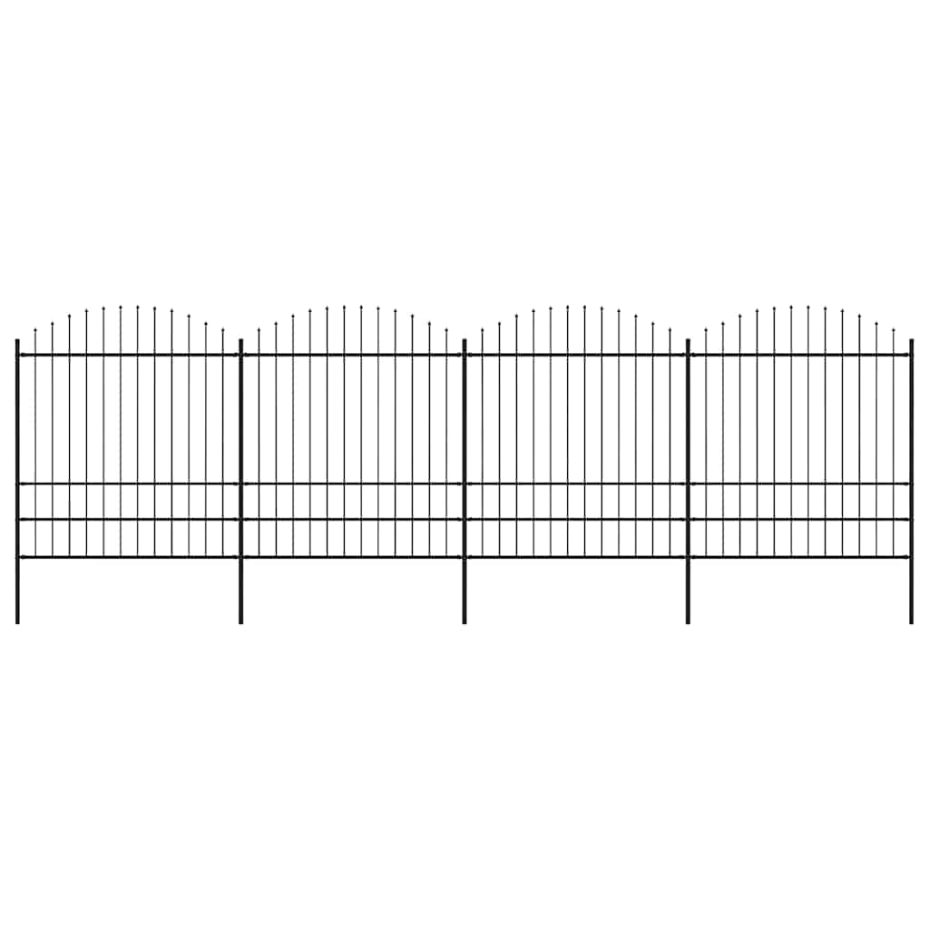 Hagegjerde med spydtopp stål 714,5x200 cm svart
