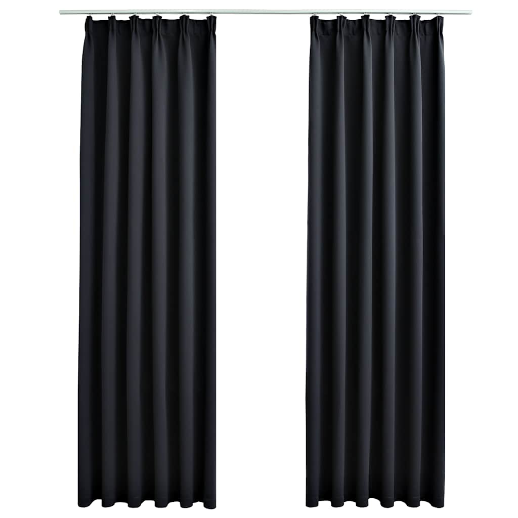 Lystette gardiner med kroker 2 stk svart 140x225 cm