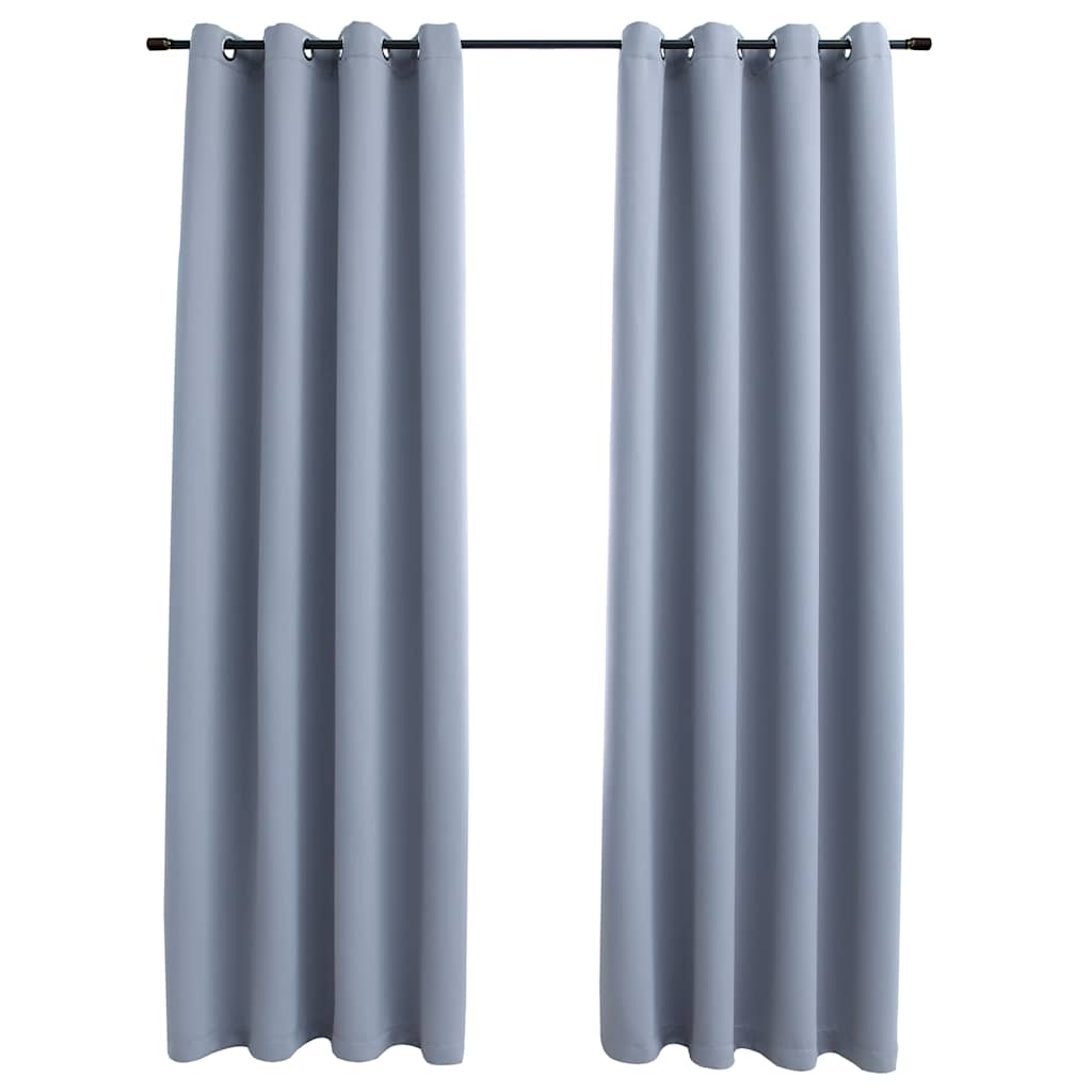 Lystette gardiner med metallringer 2 stk grå 140x225 cm