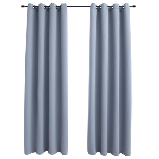 Lystette gardiner med metallringer 2 stk grå 140x225 cm