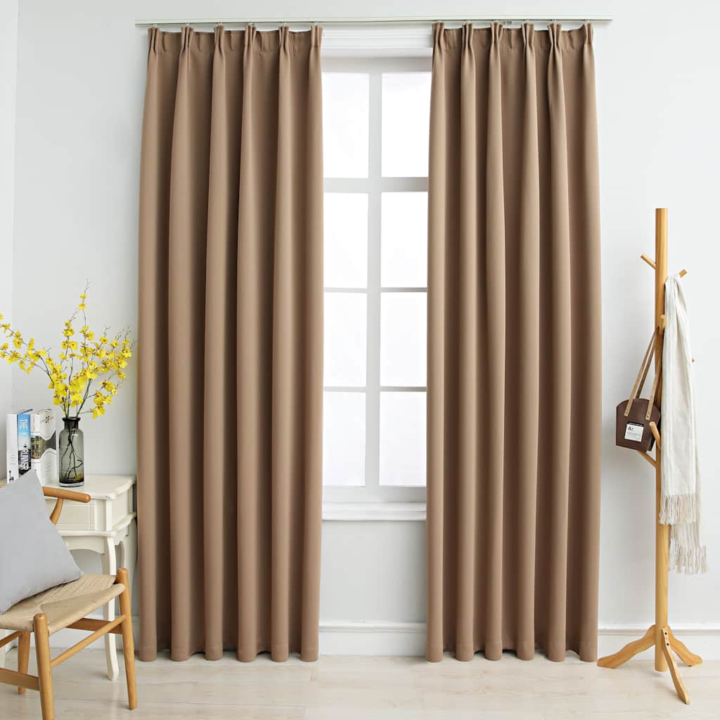 Lystette gardiner med kroker 2 stk gråbrun 140x175 cm
