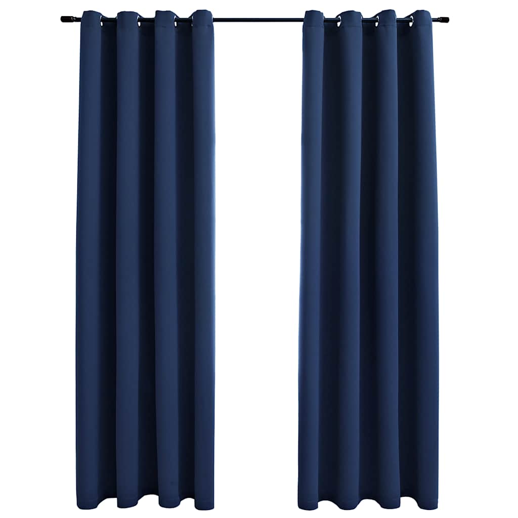 Lystette gardiner med metallringer 2 stk blå 140x225 cm