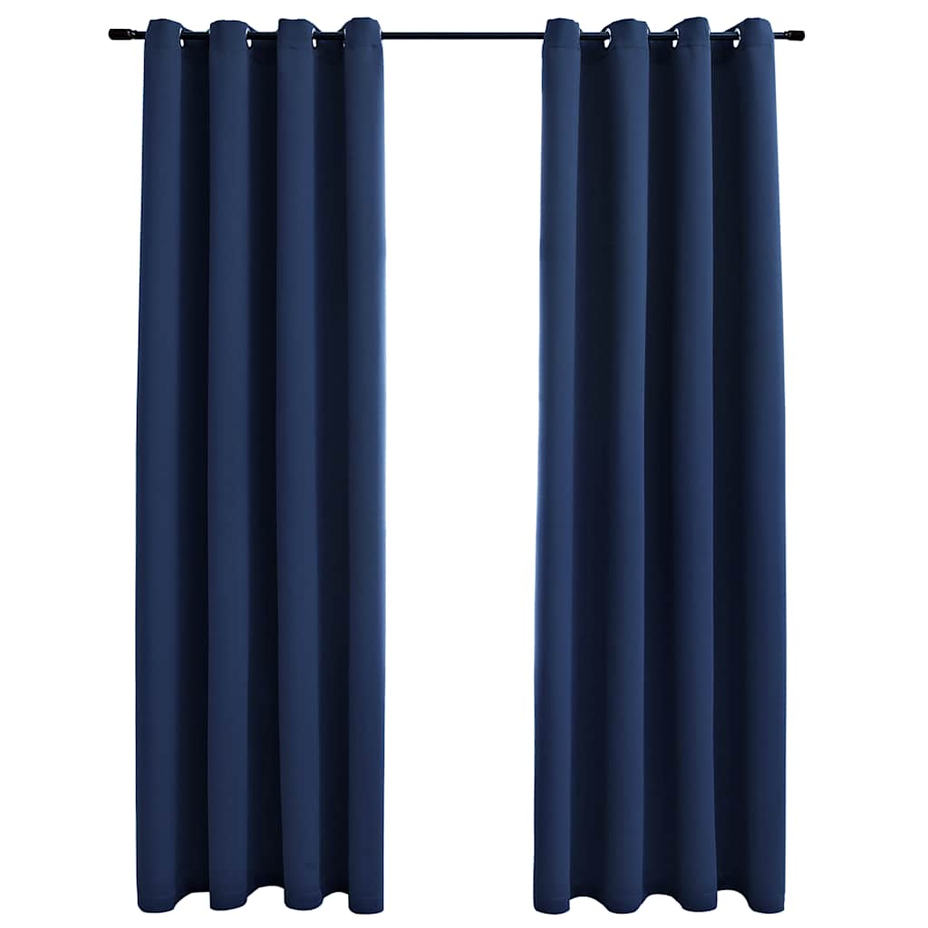 Lystette gardiner med metallringer 2 stk blå 140x245 cm