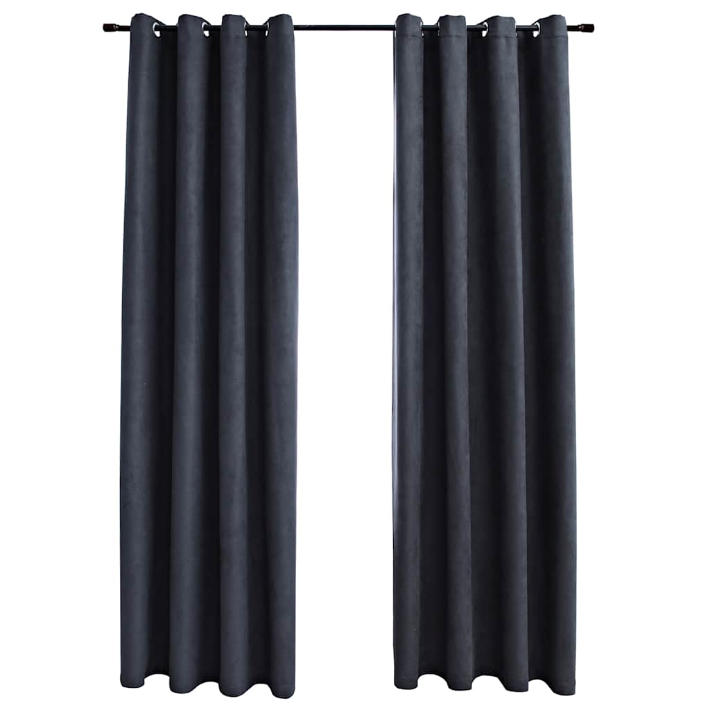 Lystette gardiner med metallringer 2 stk antrasitt 140x175 cm