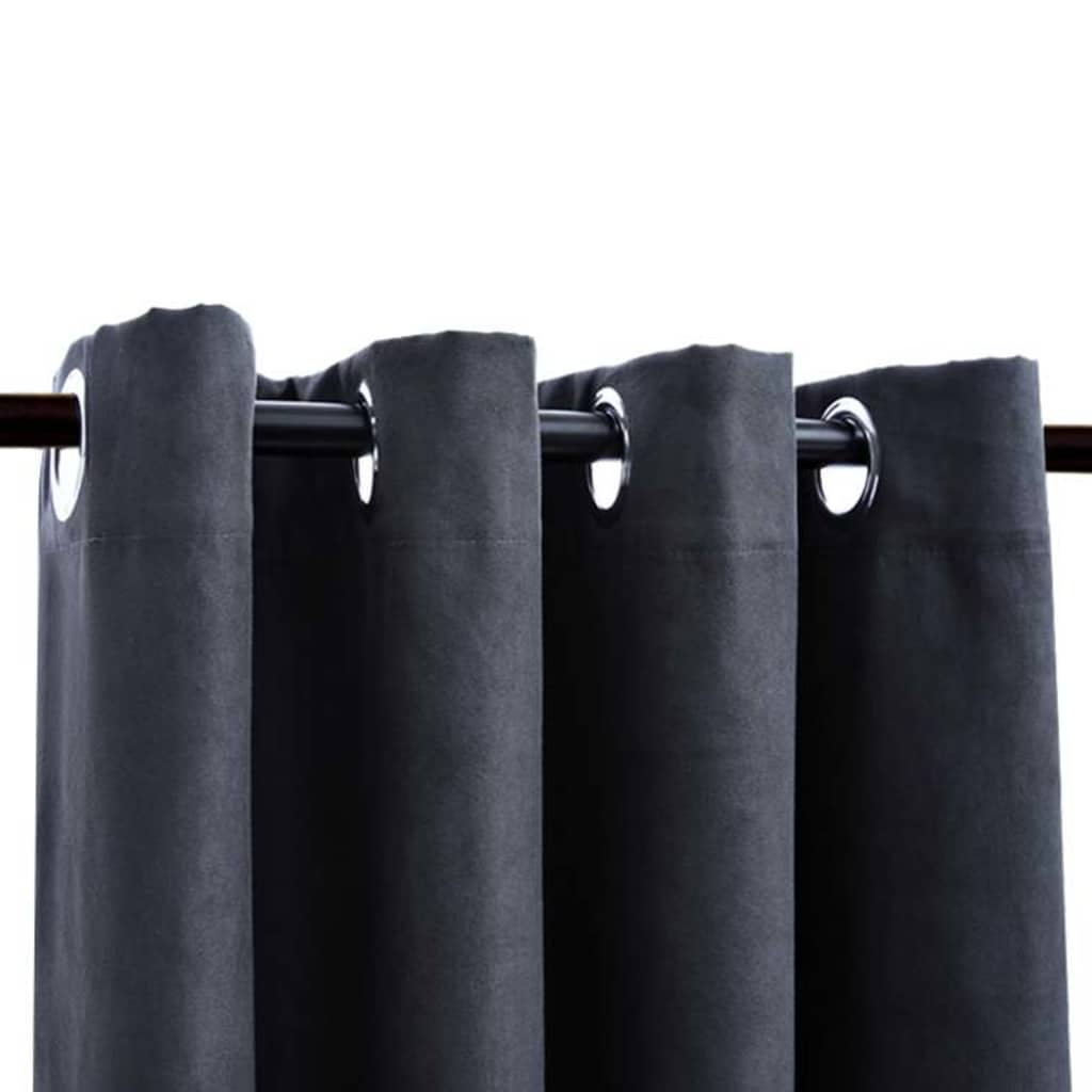 Lystette gardiner med metallringer 2 stk antrasitt 140x175 cm