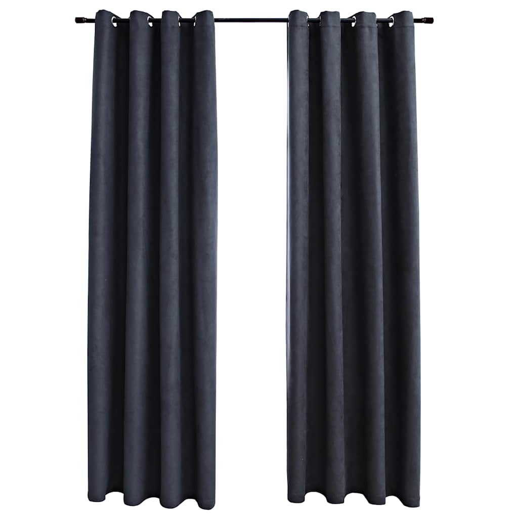 Lystette gardiner med metallringer 2 stk antrasitt 140x225 cm