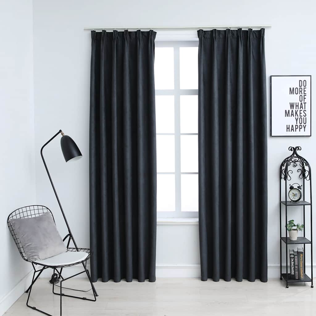 Lystette gardiner med kroker 2 stk antrasitt 140x245 cm