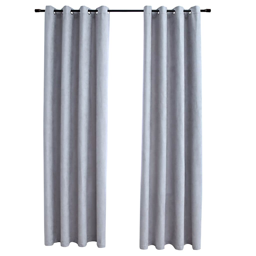 Lystette gardiner med metallringer 2 stk grå 140x175 cm