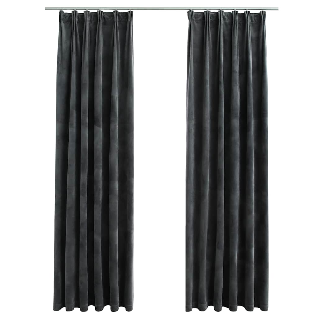 Lystette gardiner med kroker 2 stk fløyel antrasitt 140x225 cm