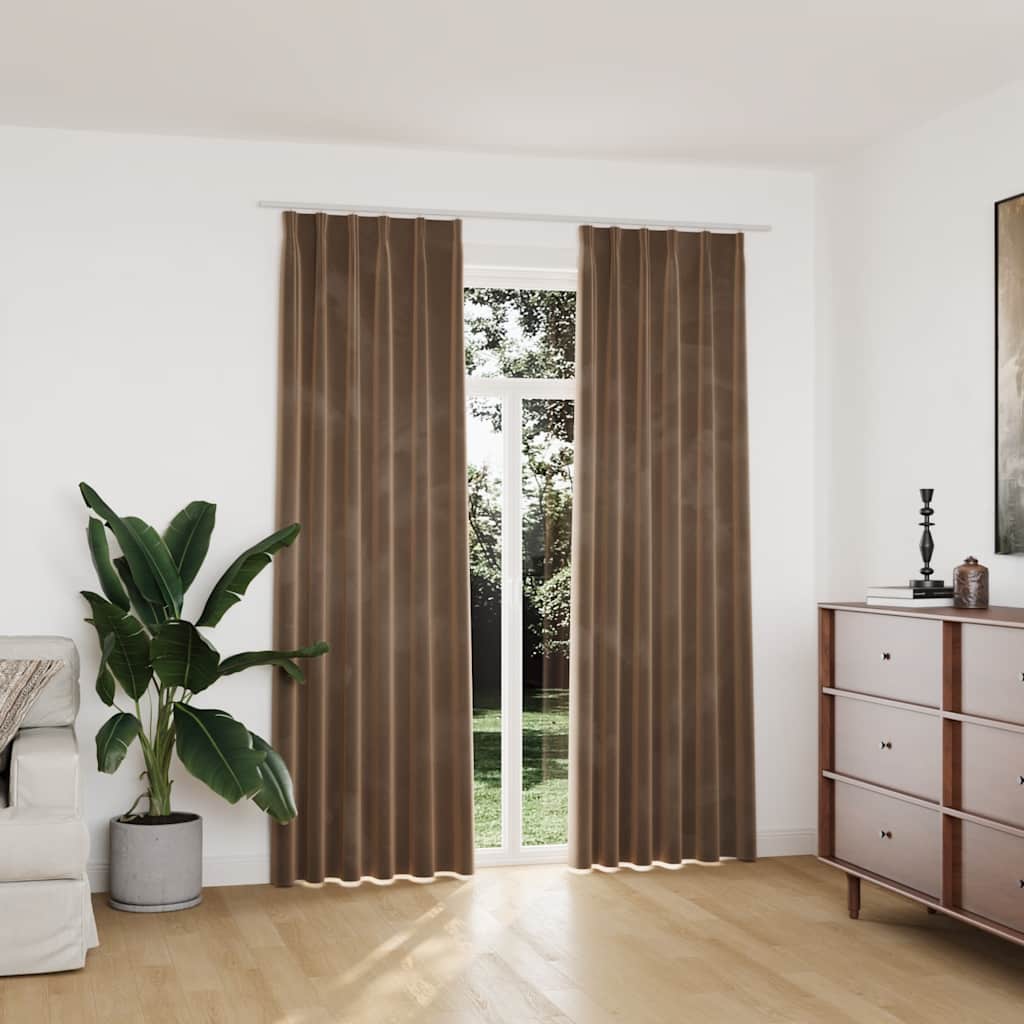 Lystette gardiner med kroker 2 stk fløyel beige 140x225 cm