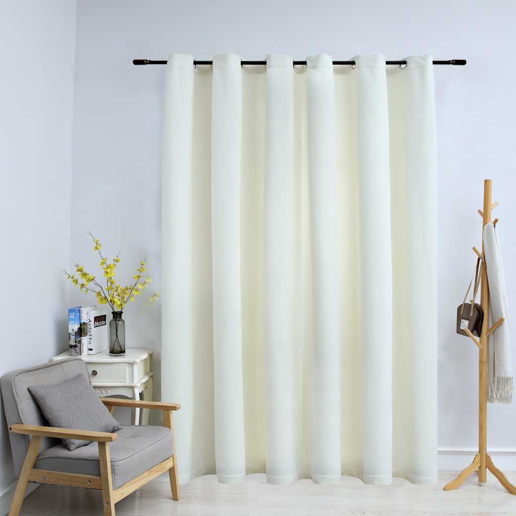 Lystett gardin med metallringer fløyel kremhvit 290x245 cm