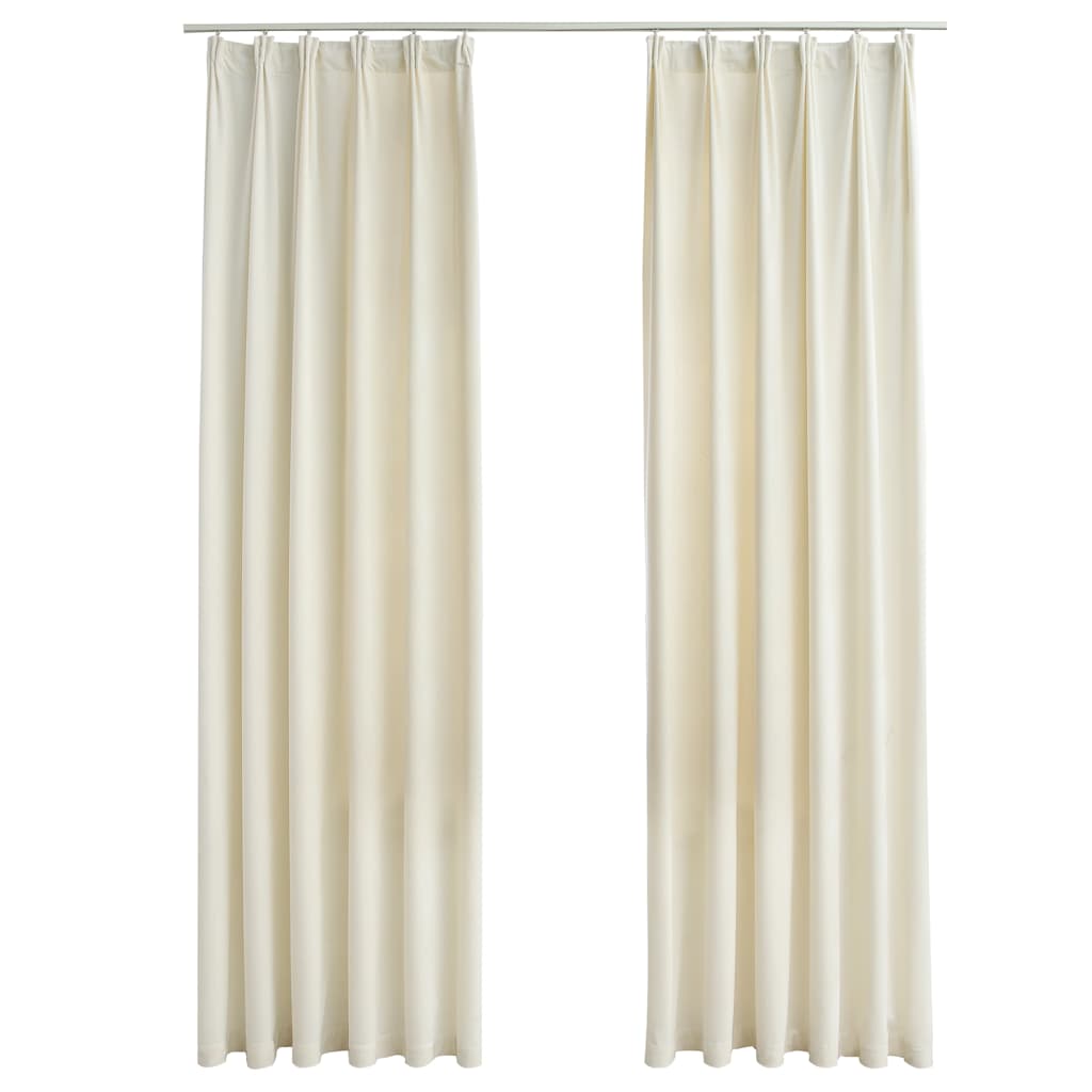 Lystette gardiner med kroker 2 stk fløyel krem 140x225 cm