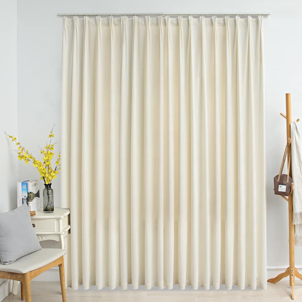 Lystett gardin med metallkroker fløyel kremhvit 290x245 cm