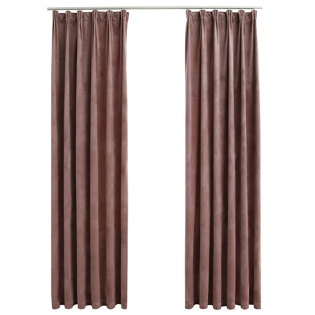 Lystette gardiner med kroker 2 stk fløyel antikk rosa 140x245cm